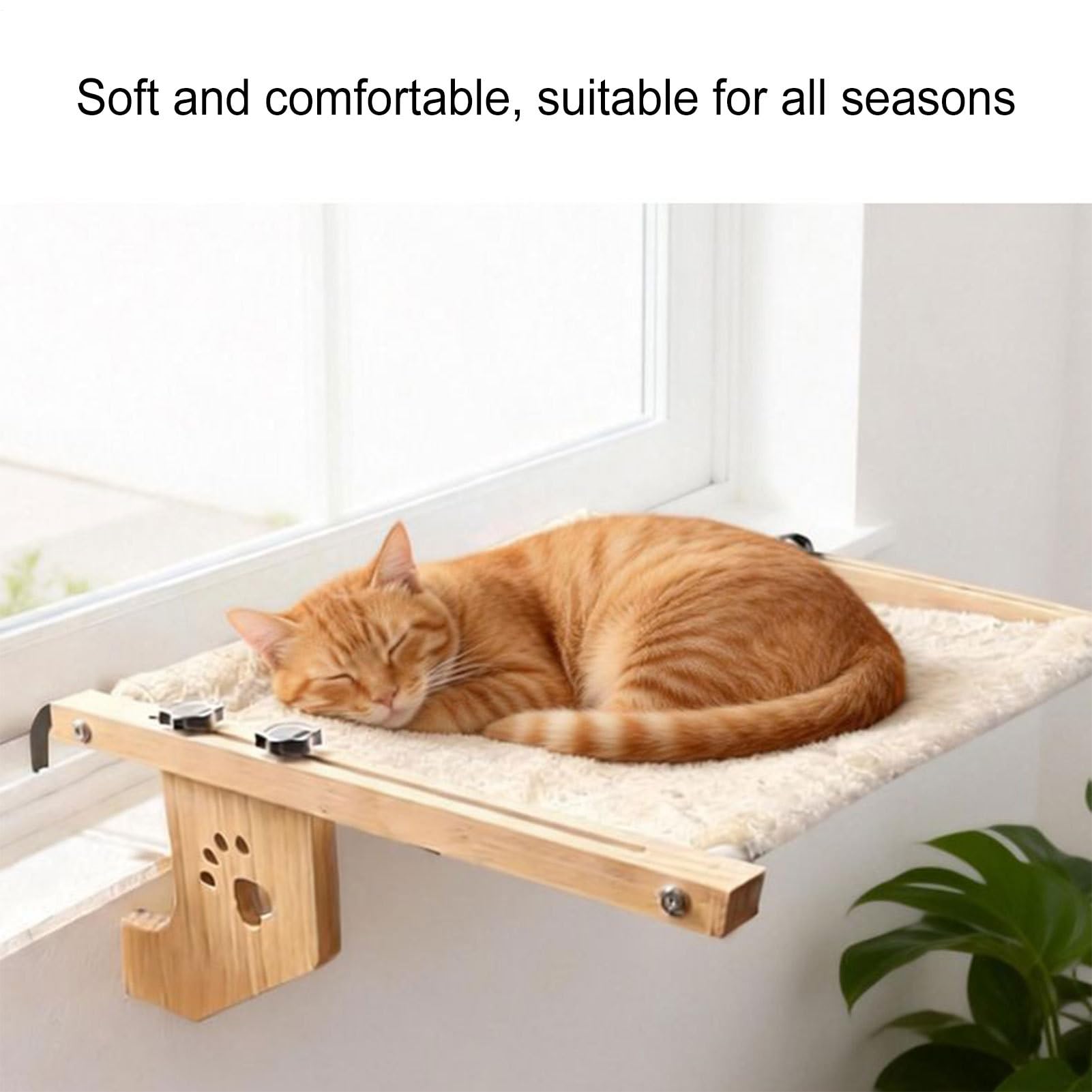 Hamaca De Ventana para Gatos - Reposadero de Madera para Descanso,con Una Suave para Hamaca De Ventana De Gatos En Interior - para Uso En Pared, Interior, Habitación, Apartamento Y Balcón