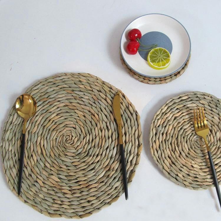Sets de table ronds tissés en jacinthe d'eau naturelle de 15 à 60 cm - 4