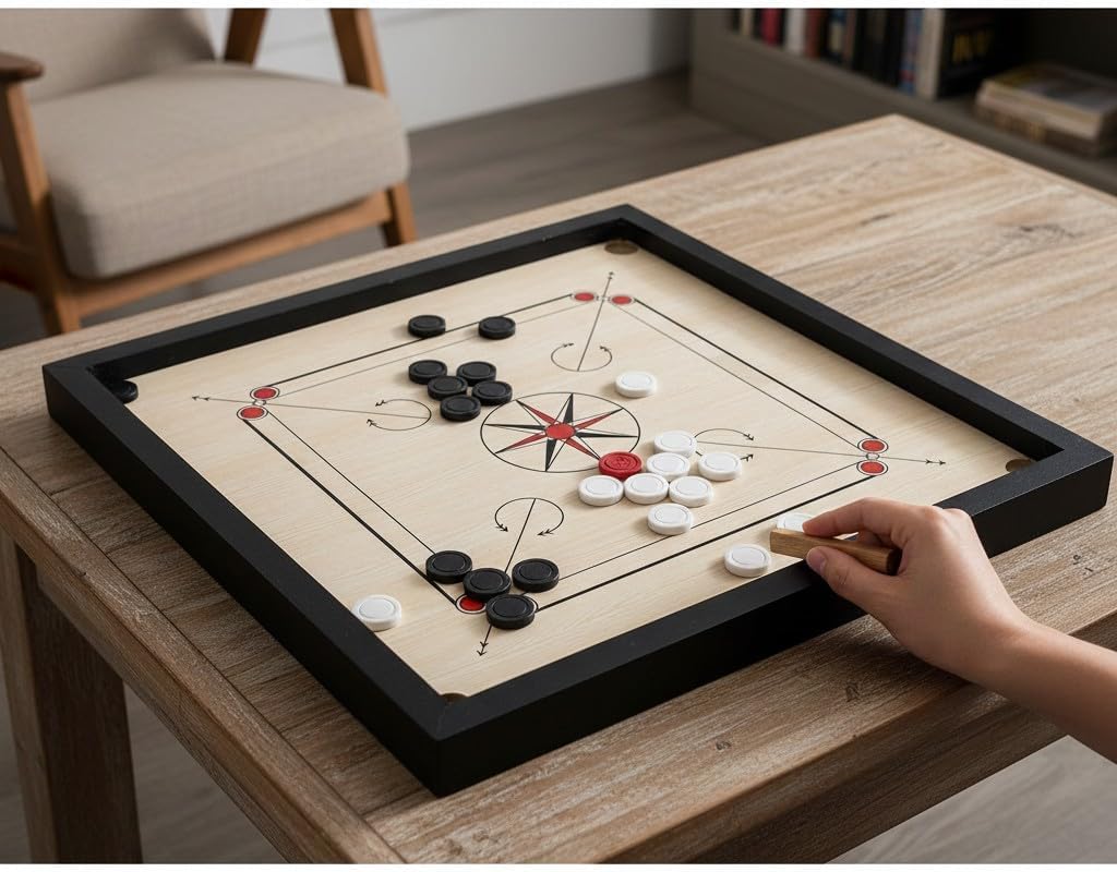 Carrom Board Set, 32-Inch Full Size with Premium Striker, Coins and Powder, Ultra-Glide Surface, Complete Game Set