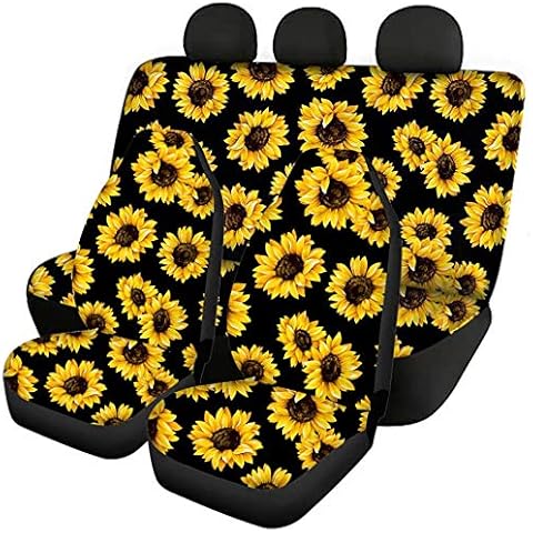 Woisttop Yellow Sunflower Car Seat Covers Back Seat Protector Split Bench Cover Accessories Set 4 pcs Auto Pet Dog Protector Pads Set Universal Fit Most Car SUV Van Truck Cover