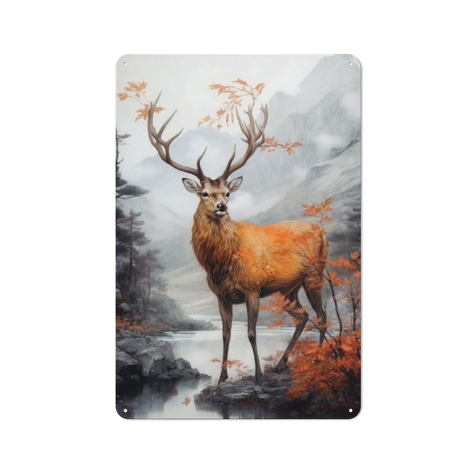 Junmoney Deer Animal Art Metal Wall Sign 30X20cm Featuring For Living Room Wall, For Decorating Living Rooms And Feature Walls