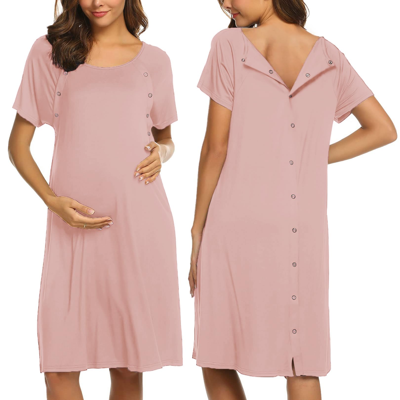 Ekouaer Womens Nursing/Delivery/Labor/Hospital Nightdress Short Sleeve Maternity Nightgown with Button S-XXL
