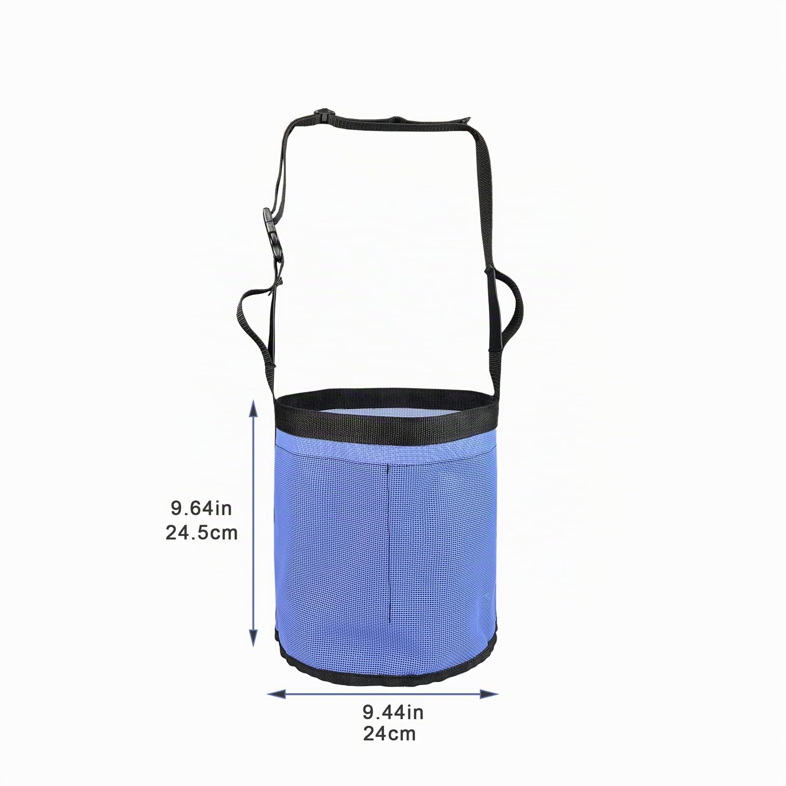 Sac d'alimentation pour chevaux, sac d'alimentation en grain en maille de PVC respirant robuste avec sangle réglable et fermeture à pression durable, idéal pour l'extérieur et l'intérieur (Bleu)