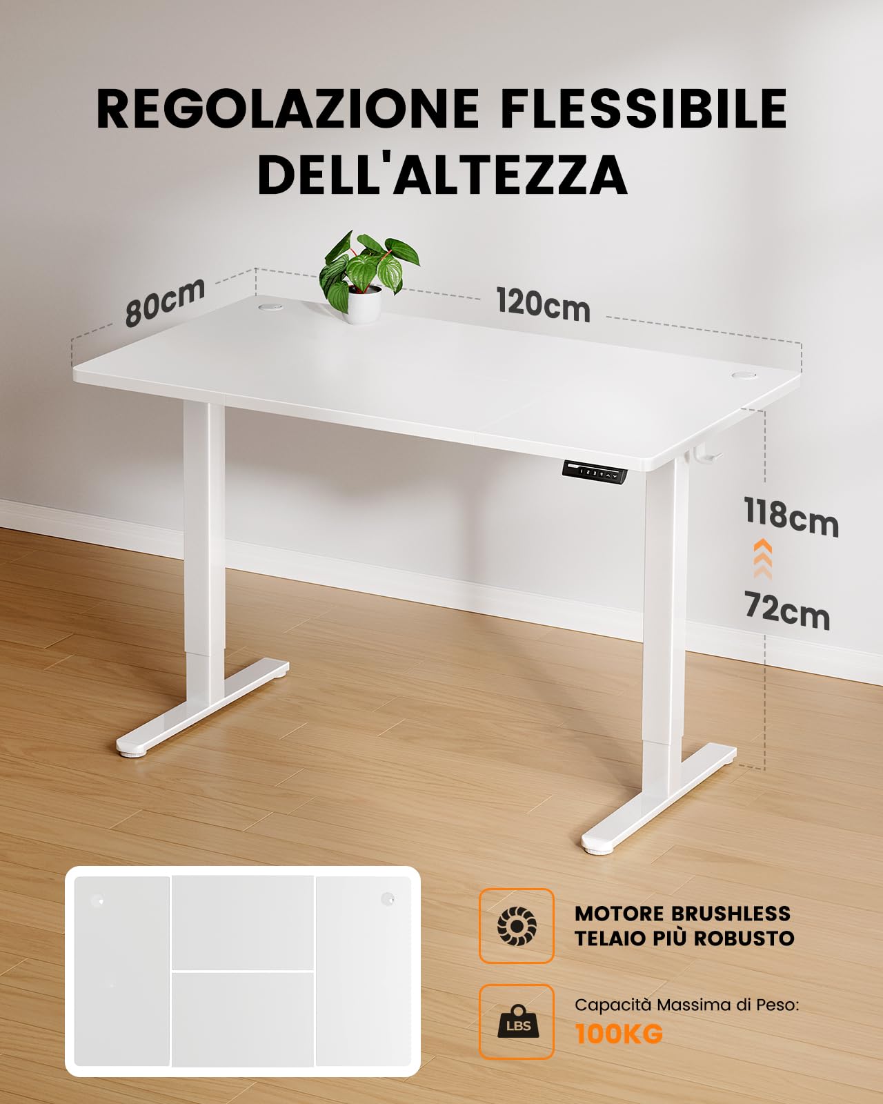 ErGear Scrivania elettrica regolabile in altezza, 120 x 80 cm, portata 100 kg, con motore senza spazzole avanzato, funzione silenziosa, robusto telaio in metallo