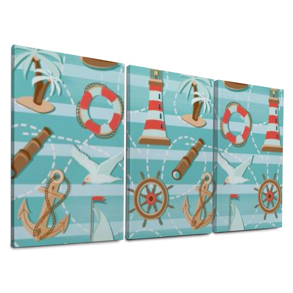YATELI Canvas Prints Sea Marine Sailing Anchor Wall Decor 3 Panels Giclee Stretched and Framed Photos for Living Room Modern Bathroom