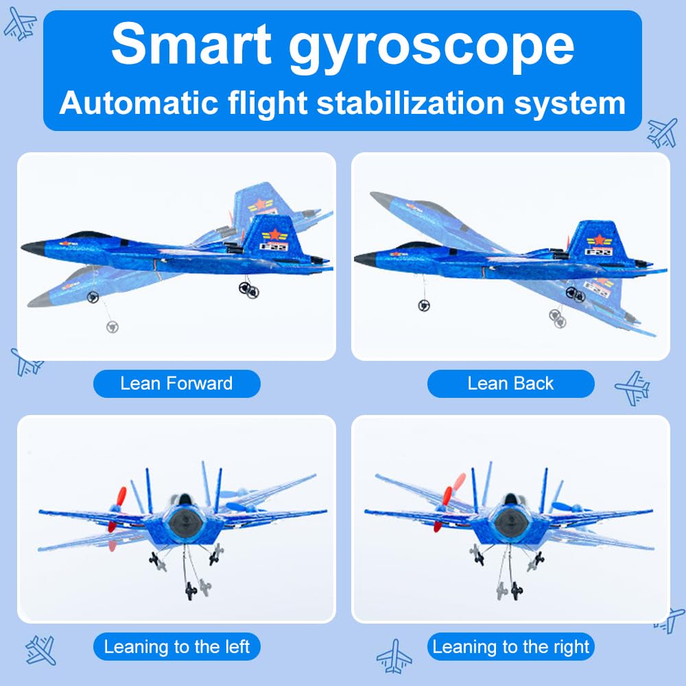 Avión F-22 RC, Avión de Control Remoto, 2.4 GHz AviónTeledirigido, AviónRC con Mando a Distancia, Avions Juguete para Niños y Principiantes con Sistema de Giroscopio,Avións Teledirigido Adulto