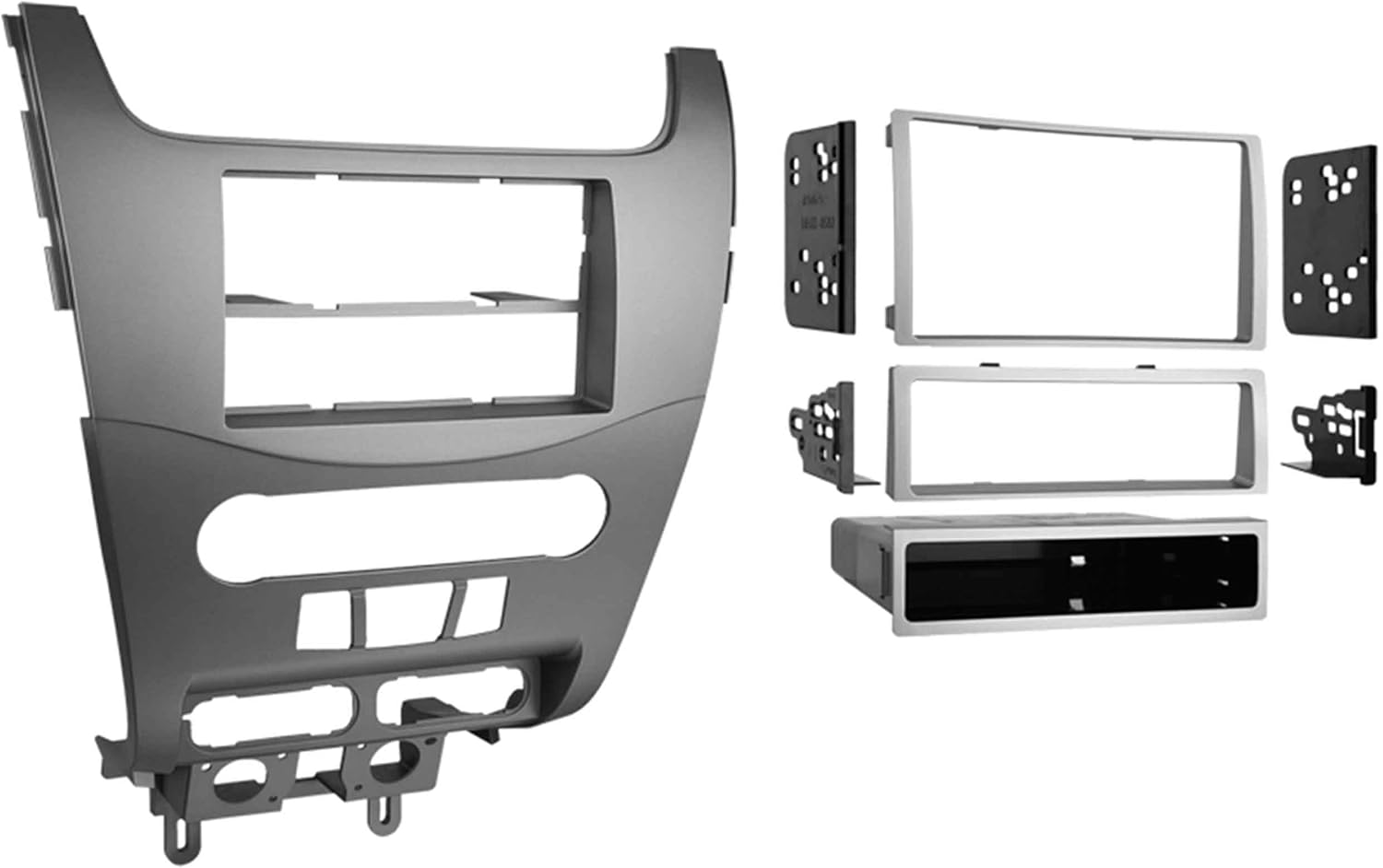 Single and Double DIN Car Stereo Radio Install Kit (Silver) Package Compatible with Ford Focus 2008 2009 2010 & 2011 Without or with Factory Amplifier and Retains Steering Wheel Controls (SWC)