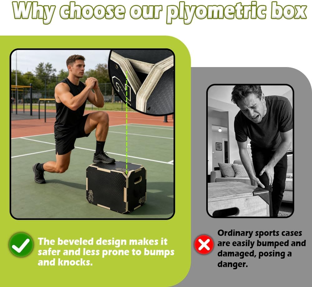 3 in 1 Non-Slip Wooden Plyometric Jump Box Adjustable Box Jumps for Home Gym Step-Ups Training