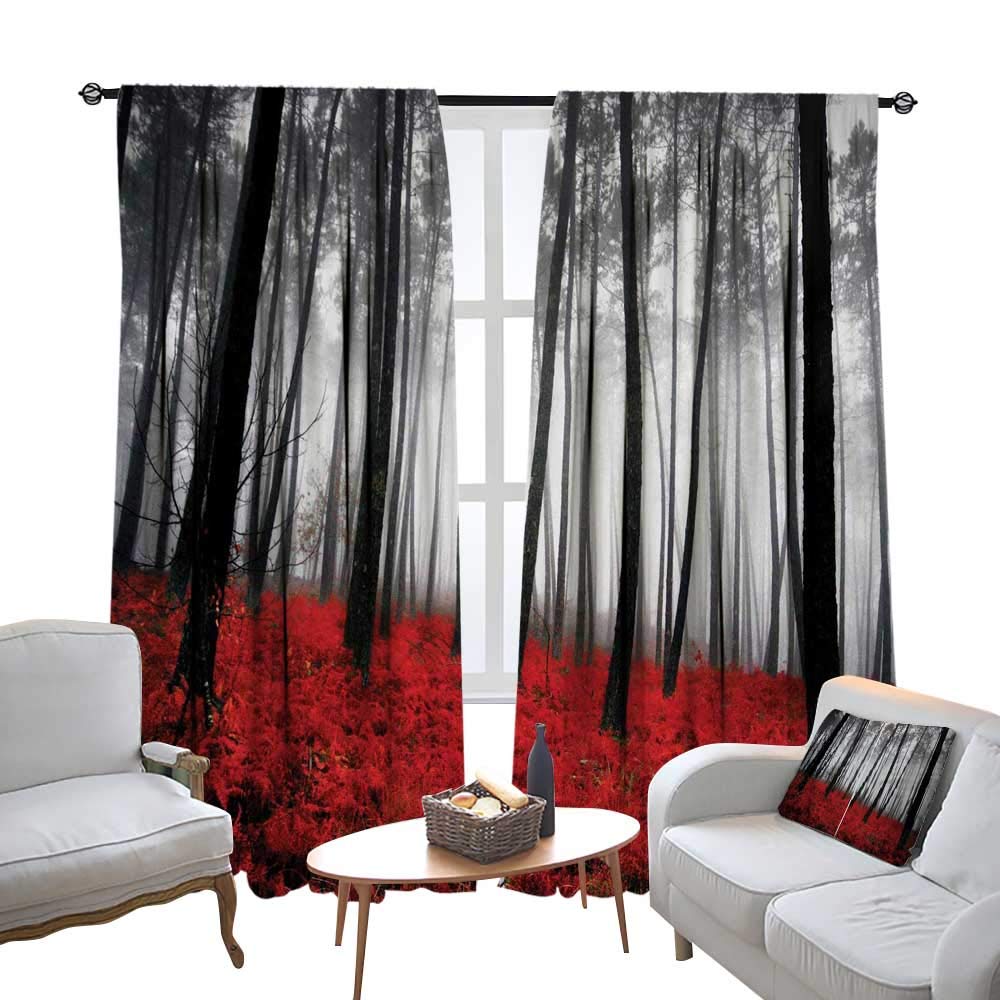 despkon Forest Curtains Mystical Fantasy Woodland Under Heavy Fog Tall Trees Bushes Contrast soundproof Curtains,Bedroom Window Drapes 2 Panel Set,72 W X 84 L Inches,Black Red Pale Grey