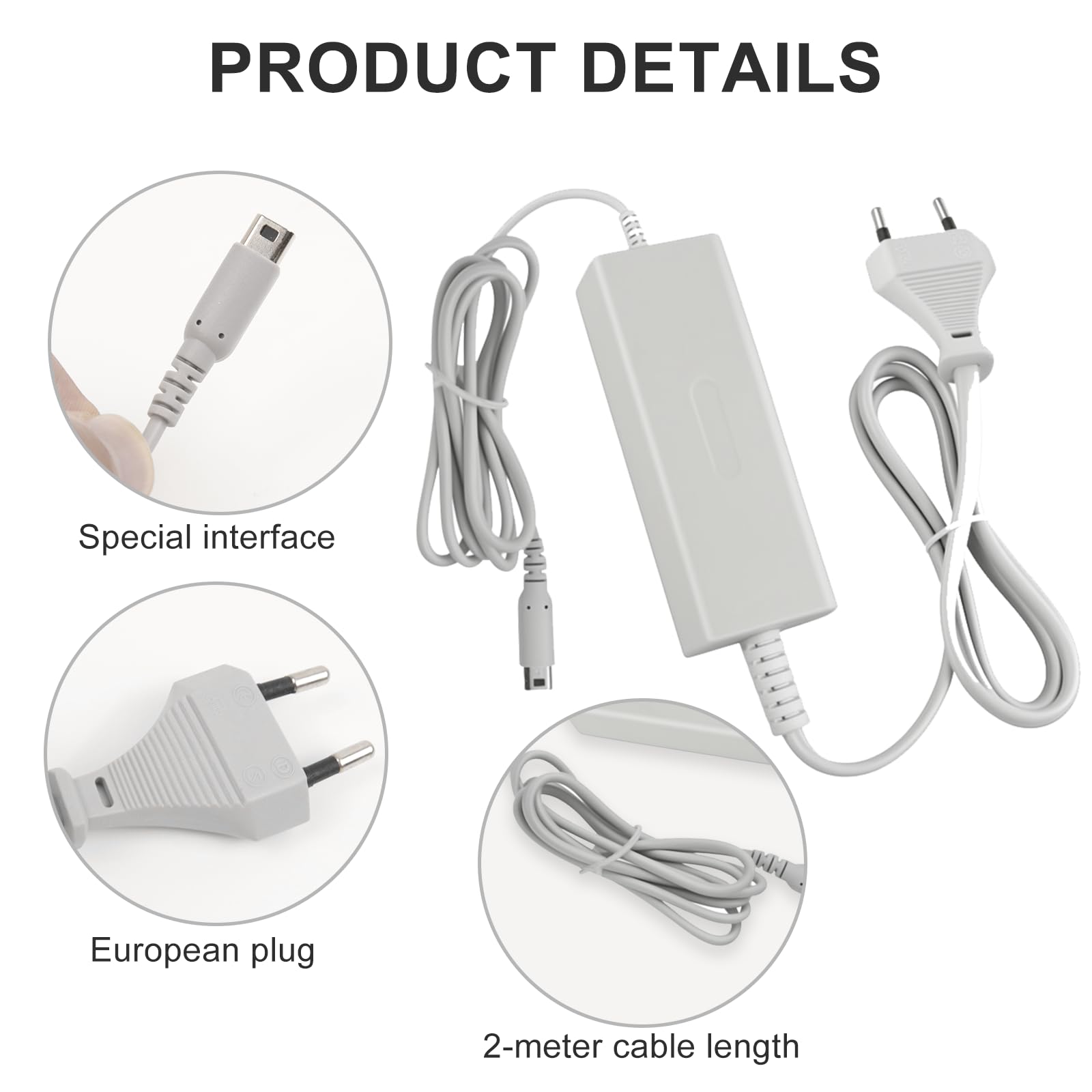 Cargador para Nintendo Wii U Gamepad, Fuente de Alimentación Pared Cargador Cable, Power Adapter para Wii U, AC 100-240V Alimentación Portátil Carga Rápida para U Gamepad