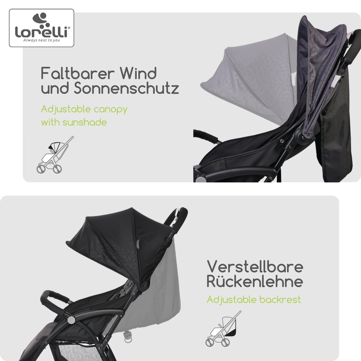 Lorelli Kinderwagen Fresh, Sport Buggy klein zusammenklappbar, nur 5,9kg, kompakter Sportsitz bis 22kg, Baby Reisebuggy, Einhand-Klappsystem, grau