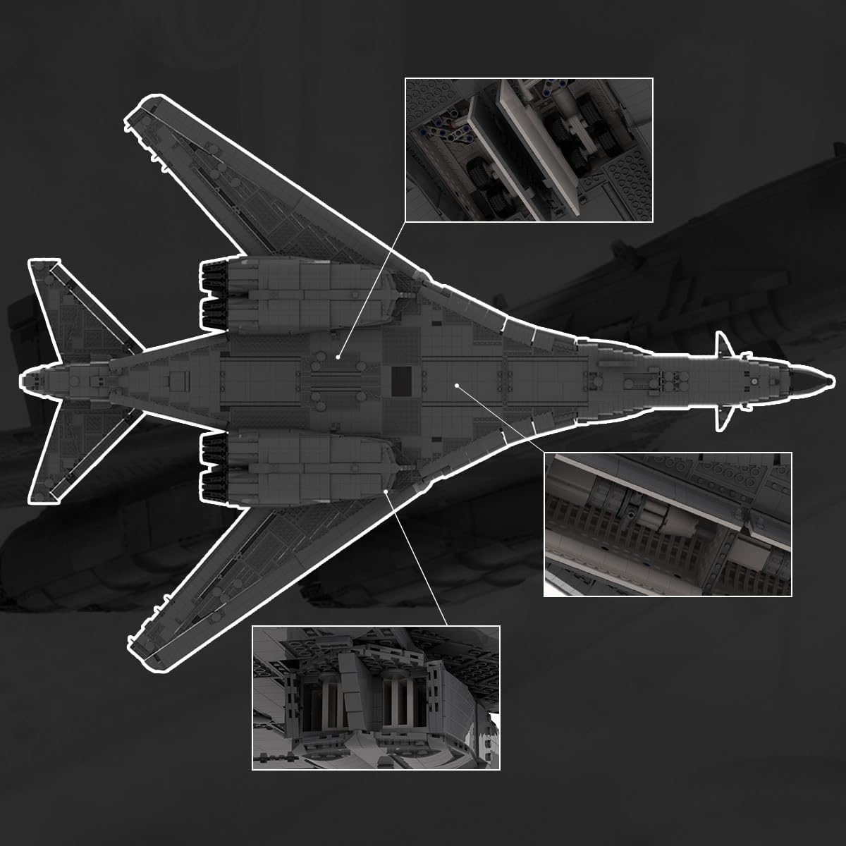 B-1 Lancer Bomber klocki konstrukcyjne, model wojskowego samolotu bojowego 1:35 ze stojakiem i bronią, techniczne klocki konstrukcyjne samolotu, model sił powietrznych dla dorosłych i kolekcjonerów