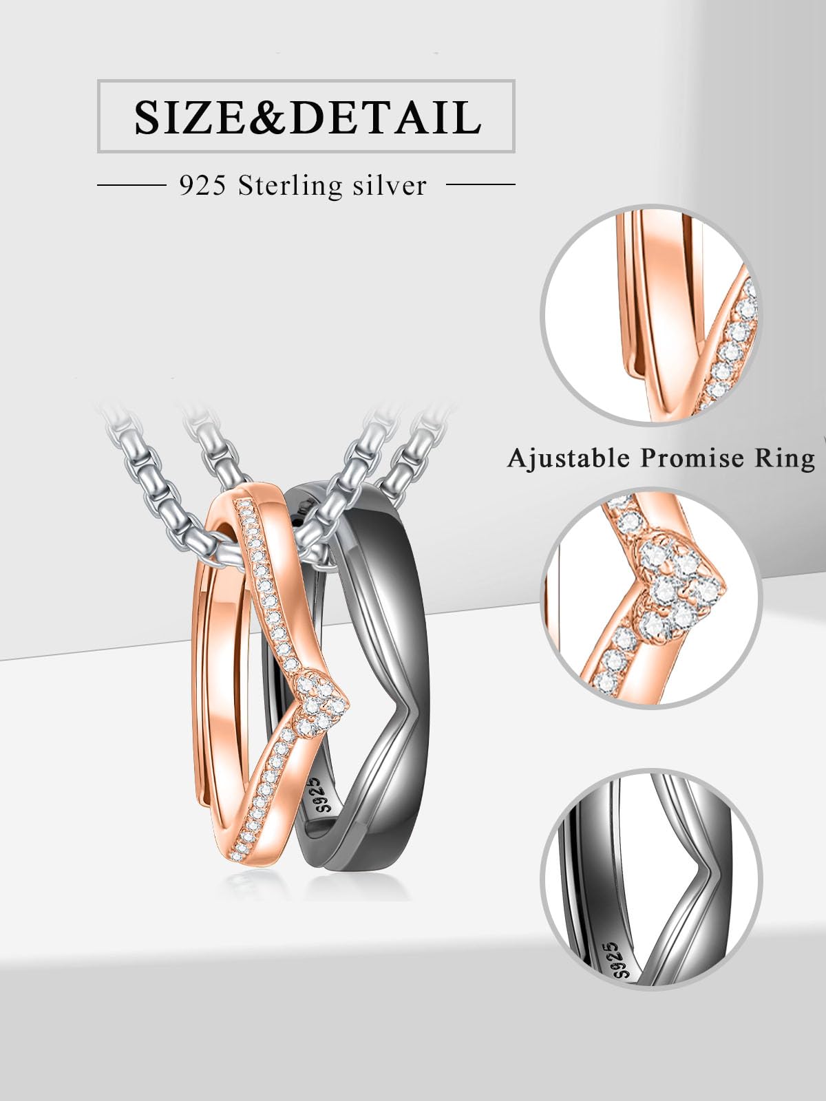 Matching Cat & Love Arrow Sterling Silver Cute Couples Heart Necklaces - Gifts for Couples: Matching Couple Ring-2