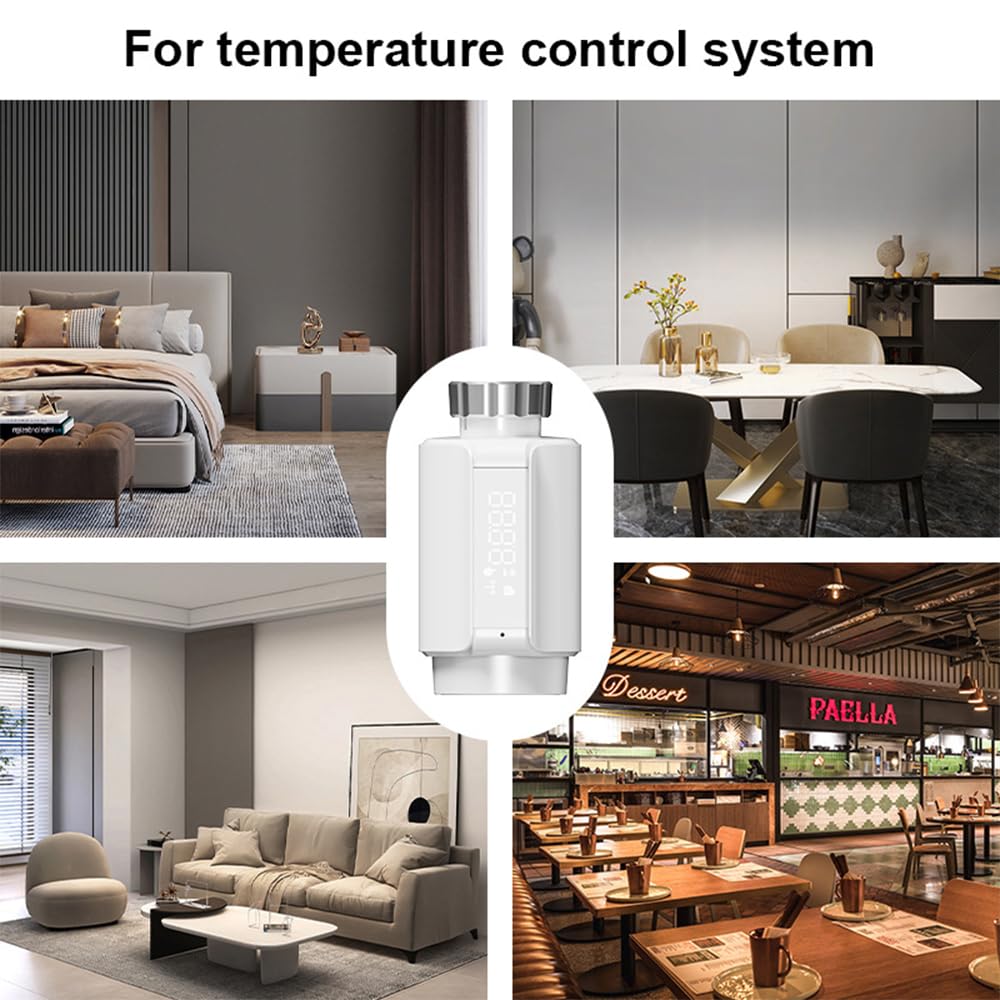 Valvola Termostatica Intelligente con Funzione di Apertura Finestra, Controllo Vocale, /WiFi/BT, Gestione Efficiente Dell'energia, Bianco (#2)