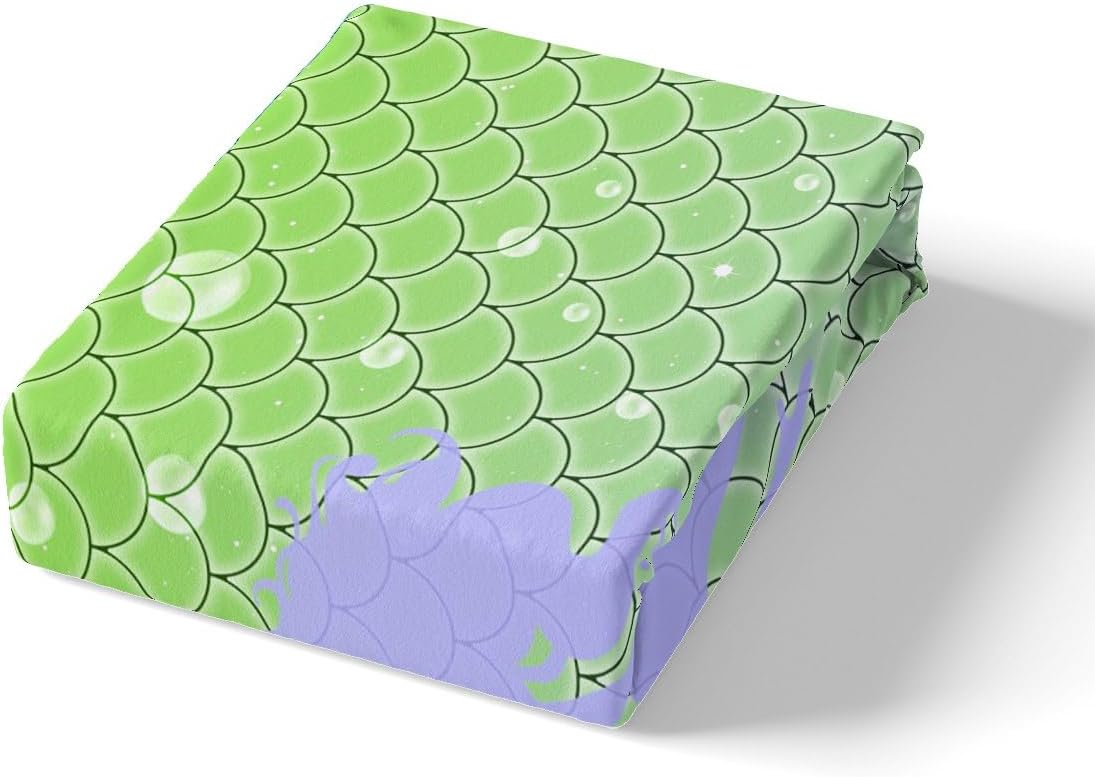 jejeloiu Mermaid Fitted Sheet Full Size Princess Decor Bedding Set for Girls Teens Purple Bed Sheets Set Breathable Soft Lightweight Microfiber