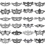 SIQUK 24 Stück Venezianische Masken Spitze Augenmaske Schwarz Spitzenmaske Venezianisch für Party Abend Ball Abschlussball Ballette, Schwarz