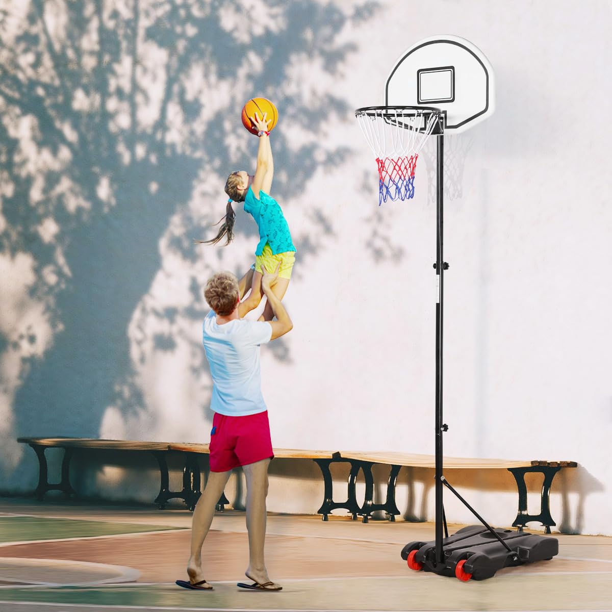Yaheetech Basketballständer Basketballkorb mit Ständer Tragbar Korbanlage Outdoor Basketballanlage Höhenverstellbar von 159 bis 214 cm