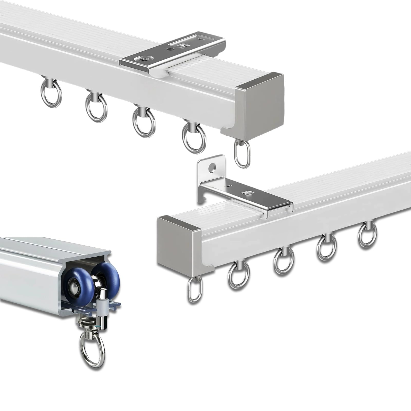 Cichy przesuwny zestaw szyn do zasłon sufitowych, regulowany, 0,9-6 m, białe karnisze, uchwyt ścienny lub sufitowy, idealny do okna prysznicowego, kampera, przegrody pokoju, 5,5 m