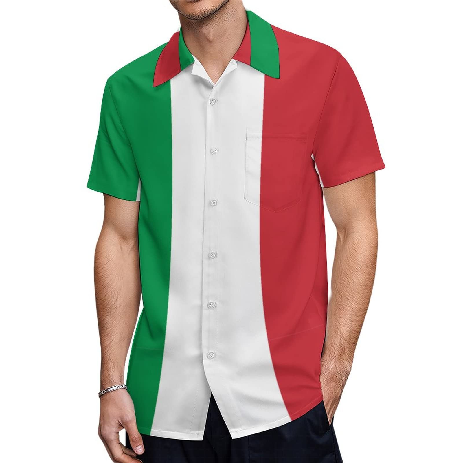 Fjqwklf Unisex Italian Flag Shirts Casual Button Down Short Sleeve Shirts, Men Shirt Party Beach Clothing