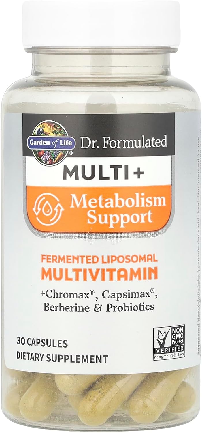 Garden of Life Dr. Formulated Multi+ Metabolism Support - Fermented Liposomal Multivitamin + Chromax, Capsimax, Berberine & Probiotics - 30 Capsules