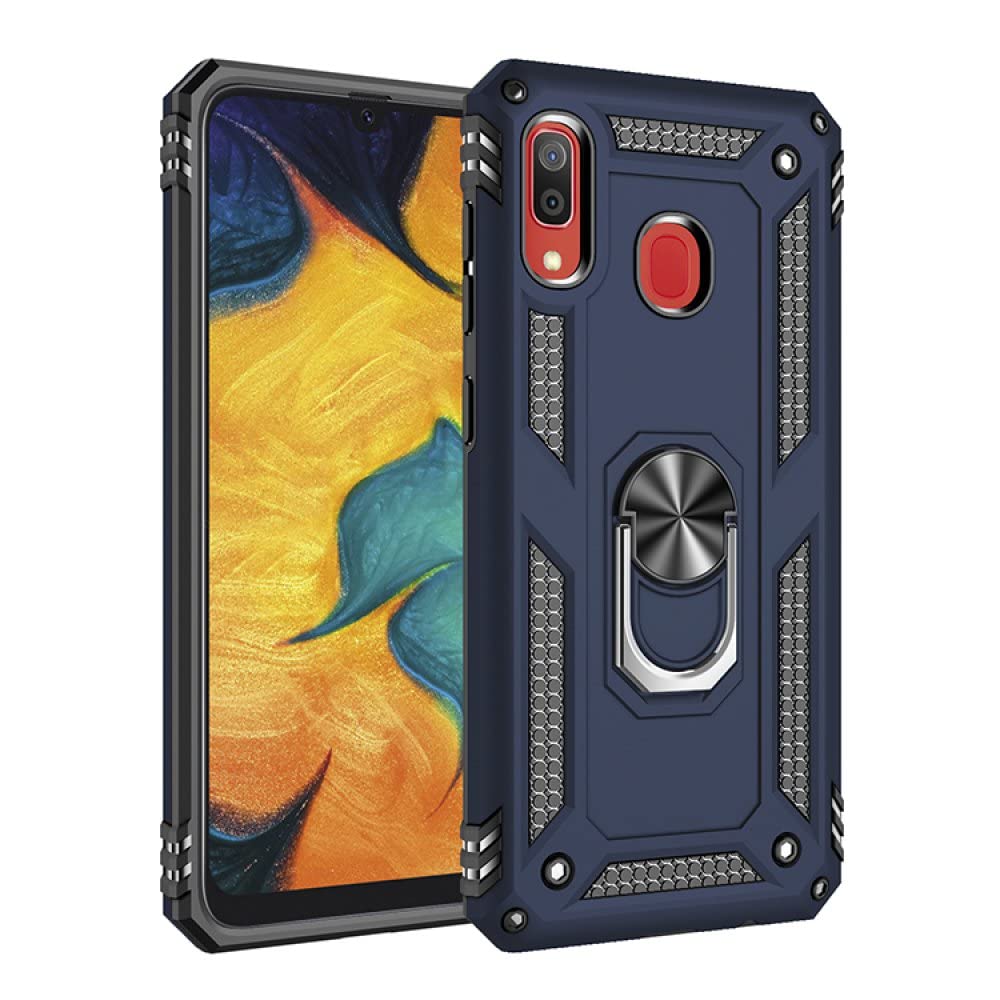 Samsung Galaxy A30 Uyumlu Kılıf Tank Yüzüklü Silikon Kapak - Lacivert