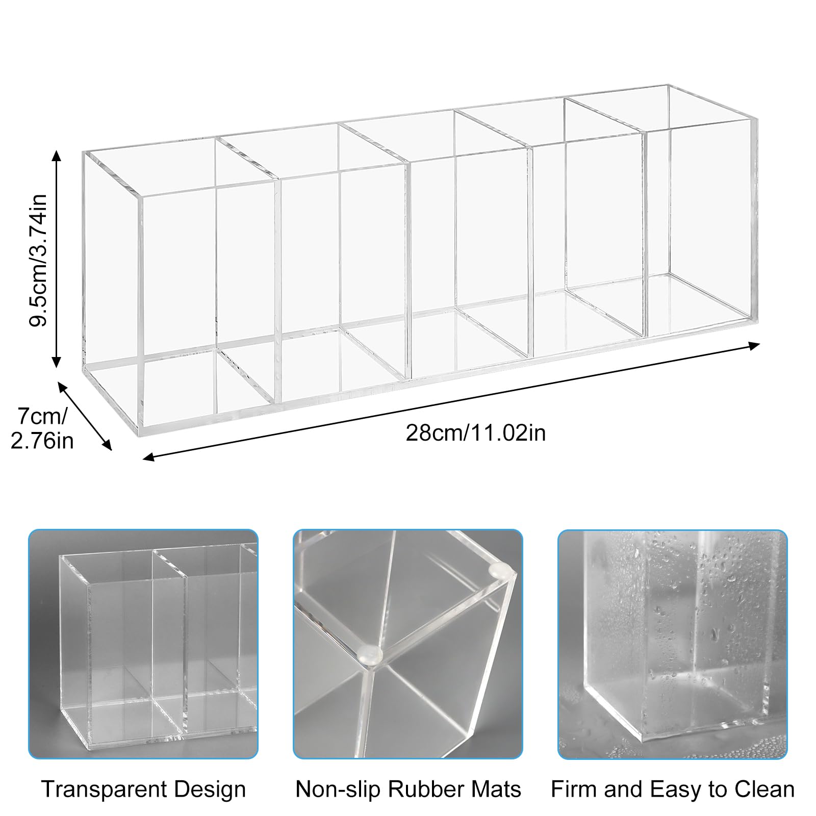 Top-spring Acrylic Pen Pencil Holder, 5 Compartments Clear Desk Organiser for Pens Pencils, Makeup Brushes - Image 4
