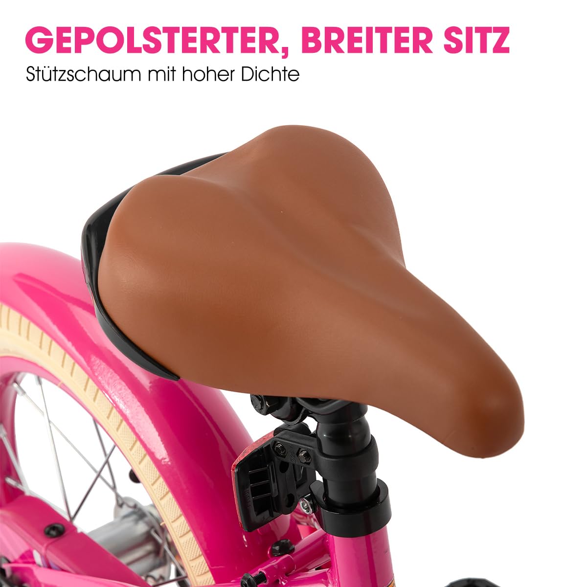 HILAND Petal 12/14/16 Zoll Kinderfahrrad für Mädchen, mit Vorderhandbremse & Rüicktrittbremse, Mädchenfahrrad mit Stützrädern, Kinderfahrrad Mit Korb und Schutzblechen, Rosa/Lila/Weiß