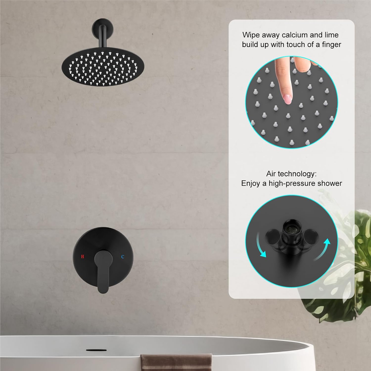 Heyalan Shower Faucet Set with Valve Kit,8 Inch Bathroom Rainfall Shower Head and Handle Set System Trim Kit,Female Thread Valve Single Function,Matte Black - Image 9