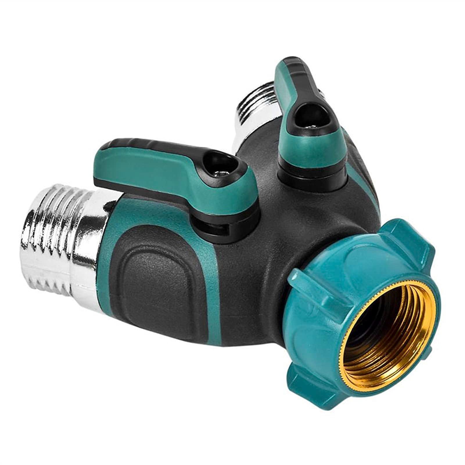 Regentonne Wasserhahn Außenhahn Schlauchverteiler, Wasserhahnanschluss, Garten, 2-Wege-Verteiler, Wasserfluss, Zinklegierung, Y-Schlauchverteiler, Anschluss, regulierbar, praktisch, Wasserhahn, Garten