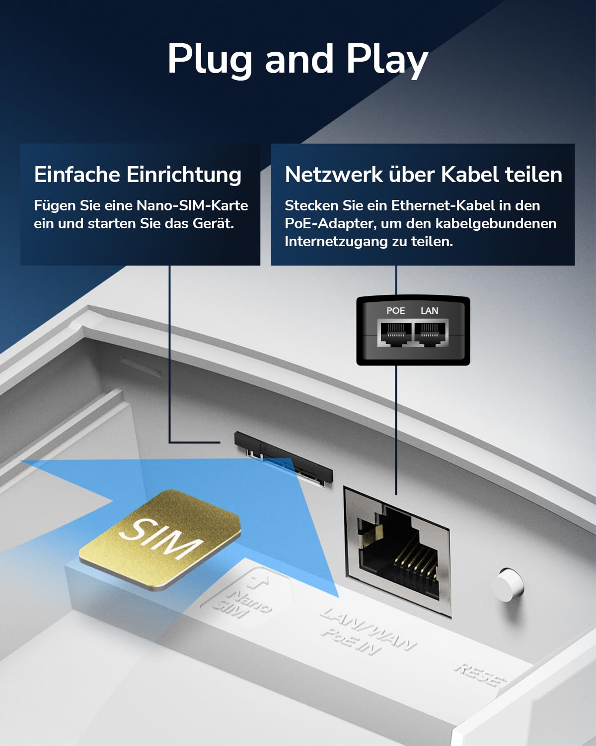Cudy Entsperrter Outdoor 4G LTE Cat4 Modem Router mit SIM-Kartensteckplatz, N300 WiFi, IP65, abnehmbare Mobilfunkantennen, passiver PoE-Adapter inklusive, VPN, LT400 Outdoor