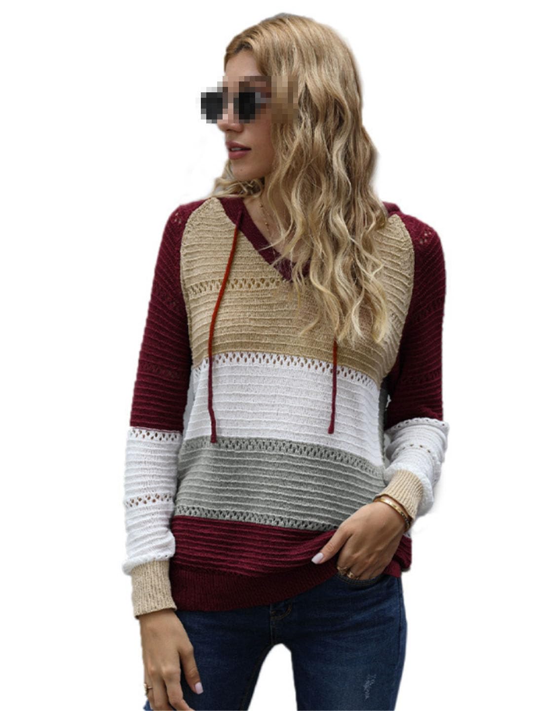 Vogrtcc Maglione da donna a maniche lunghe lavorato a maglia