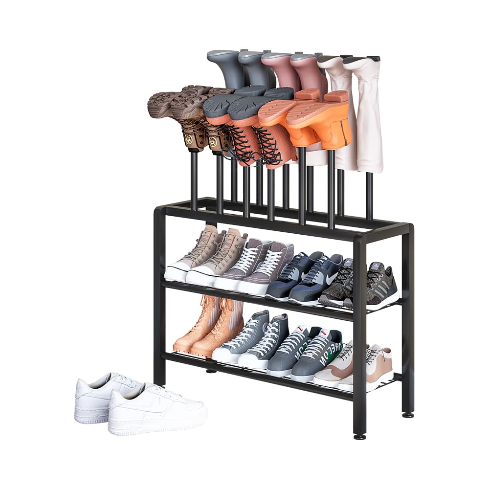 Étagère à chaussures en acier noir pour 6 paires de bottes de pluie