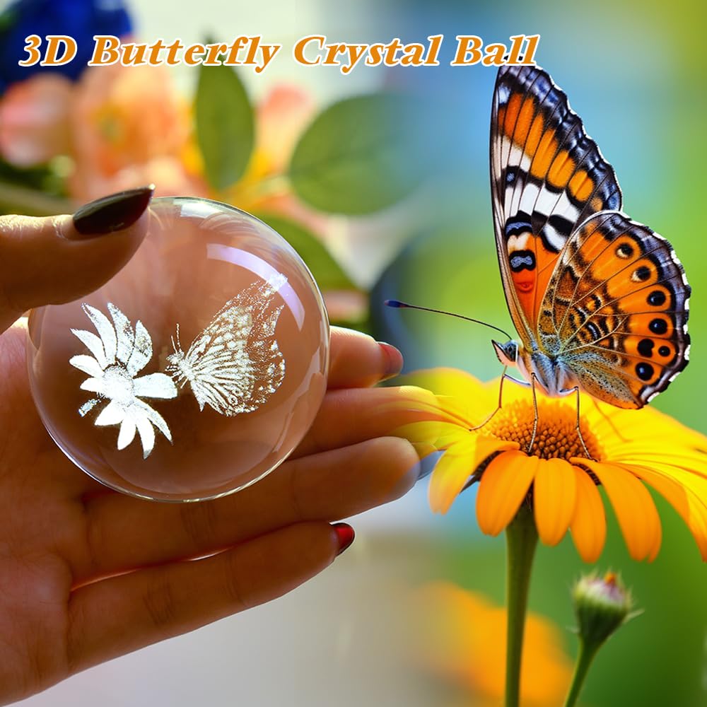 Butterfly Gifts for Women 3D Crystal Ball Butterfly Gift for Her Girl with Stand Wife Mom