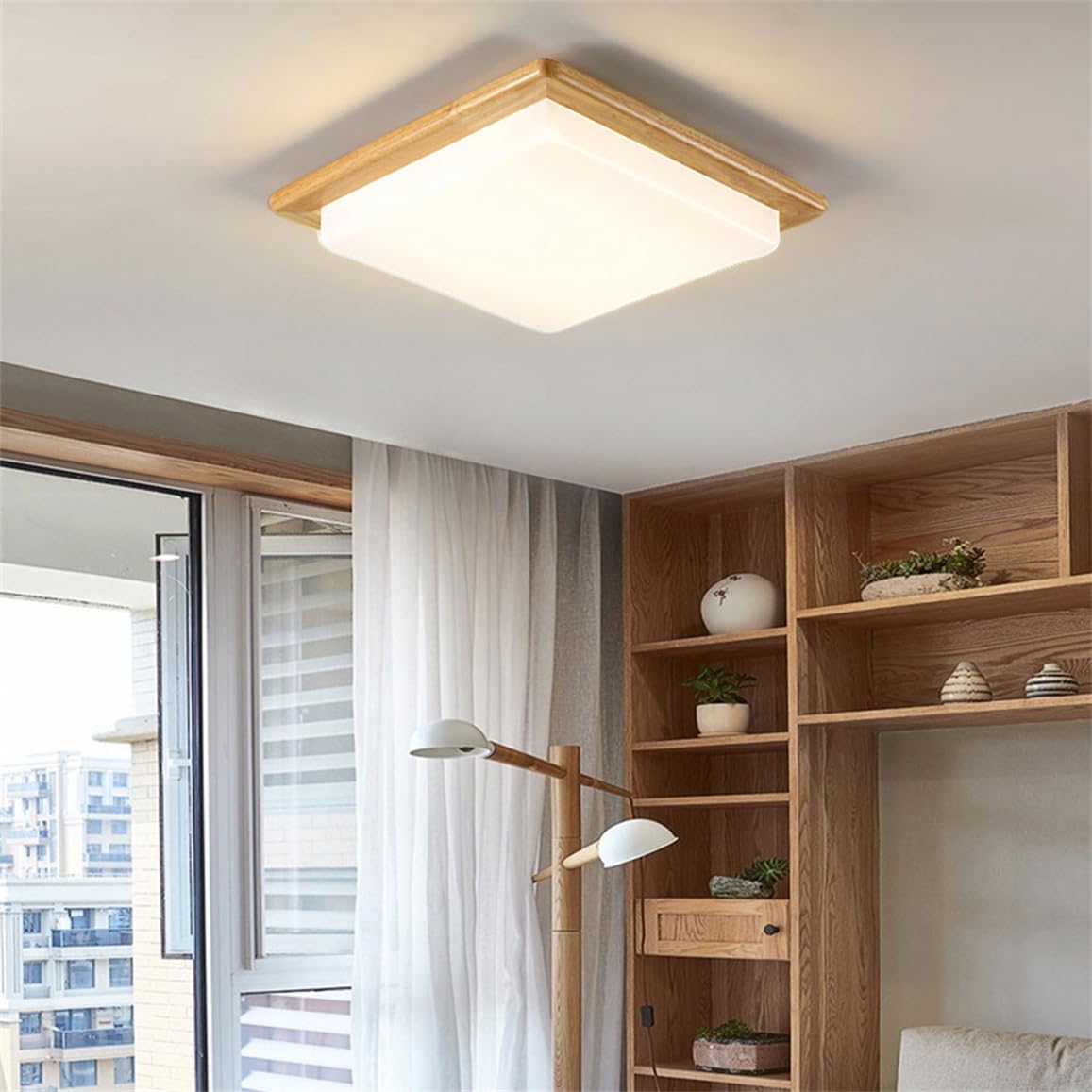 Lámpara De Techo Cuadrada Empotrada De Madera Con Iluminación LED