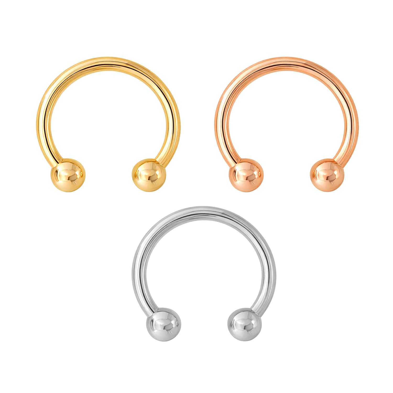 vama FASHIONS 3 Pcs 18K Gold Silver & Rosegold Plated Anti Tarnish Without Piercing Plain Septum Nose Ring Horsehole Shape Pressing Clip On Nosepin Lightweight Fake Nosering Combo Set for Women & Girls-picture-31