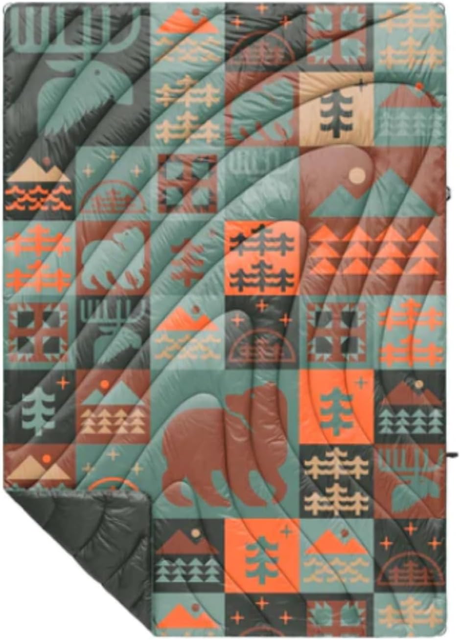 Rumpl Original Puffy Blanket - Warm, Water-Resistant Camping Blanket with 100% Recycled Synthetic Insulation, 52"x75", Original Puffy V1, Forest Cabin