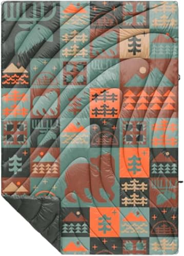 Rumpl Original Puffy Blanket - Warm Puffy Camping Blanket, 100% Recycled Polyester Insulation, Lightweight, Packable, Water-Resistant, Outdoor Puffer Blanket, 52"x75", Forest Cabin