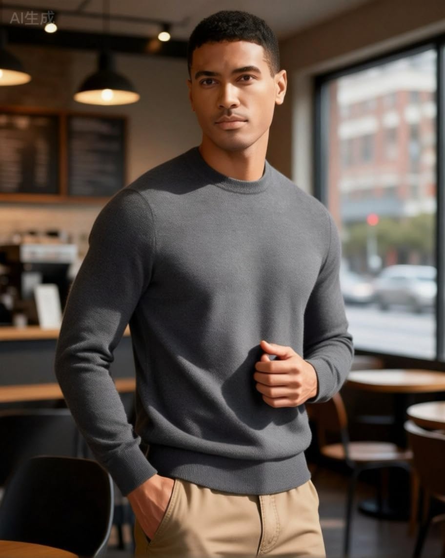 KVSS Men's Crewneck 100% Pure Cashmere Sweater, Pullover Cashmere Sweaters for Mens | Luxury from Inner Mongolia - Image 9