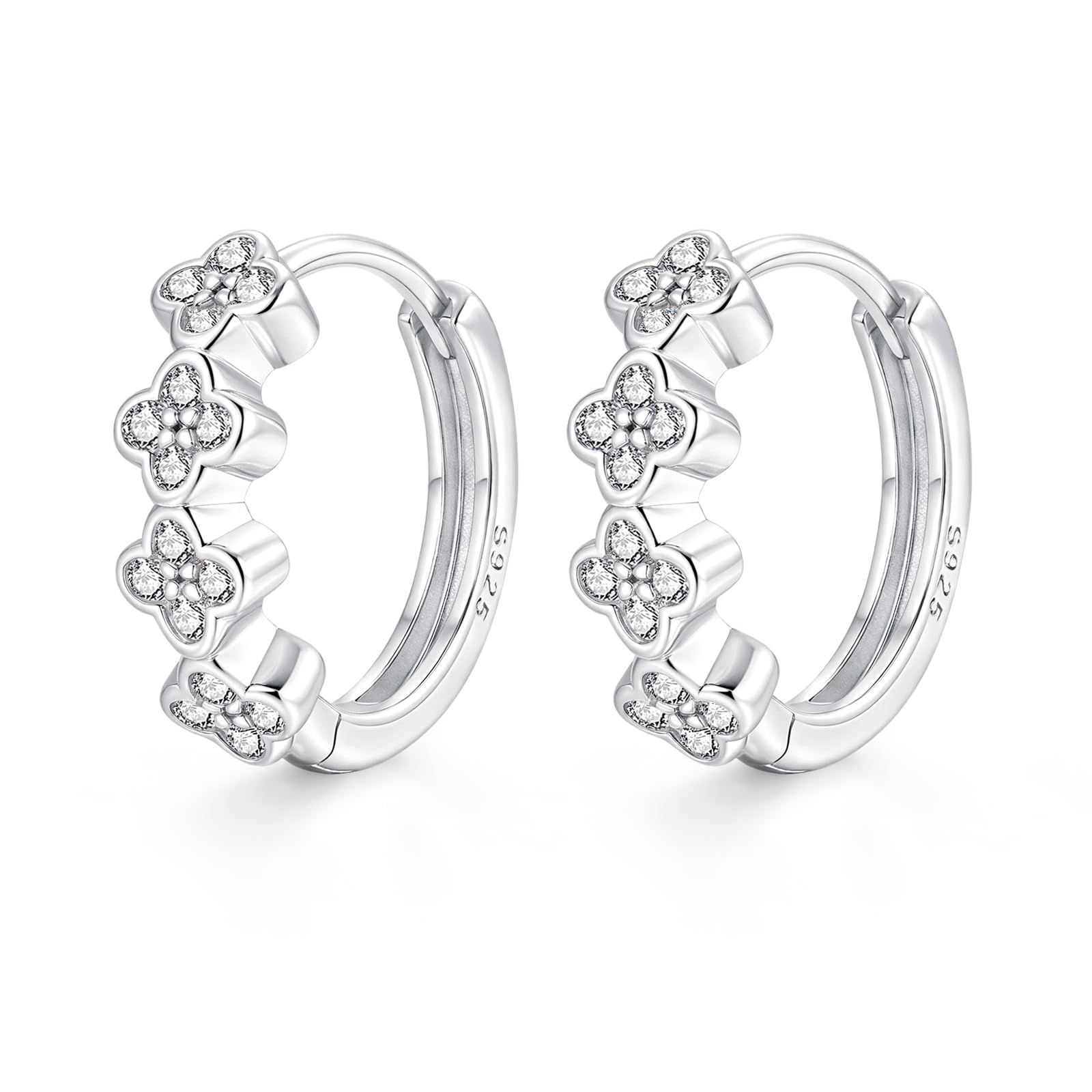 Zolkamery Creolen Silber 925, 925 Sterling Silber Welle/Kleeblatt/Geometrisch Creolen Ohrringe mit 5A Zirkonia, Hypoallergen Klein Kreolen, 16mm Neutral Schlafen Knorpel Ohrringe für Damen Mädchen