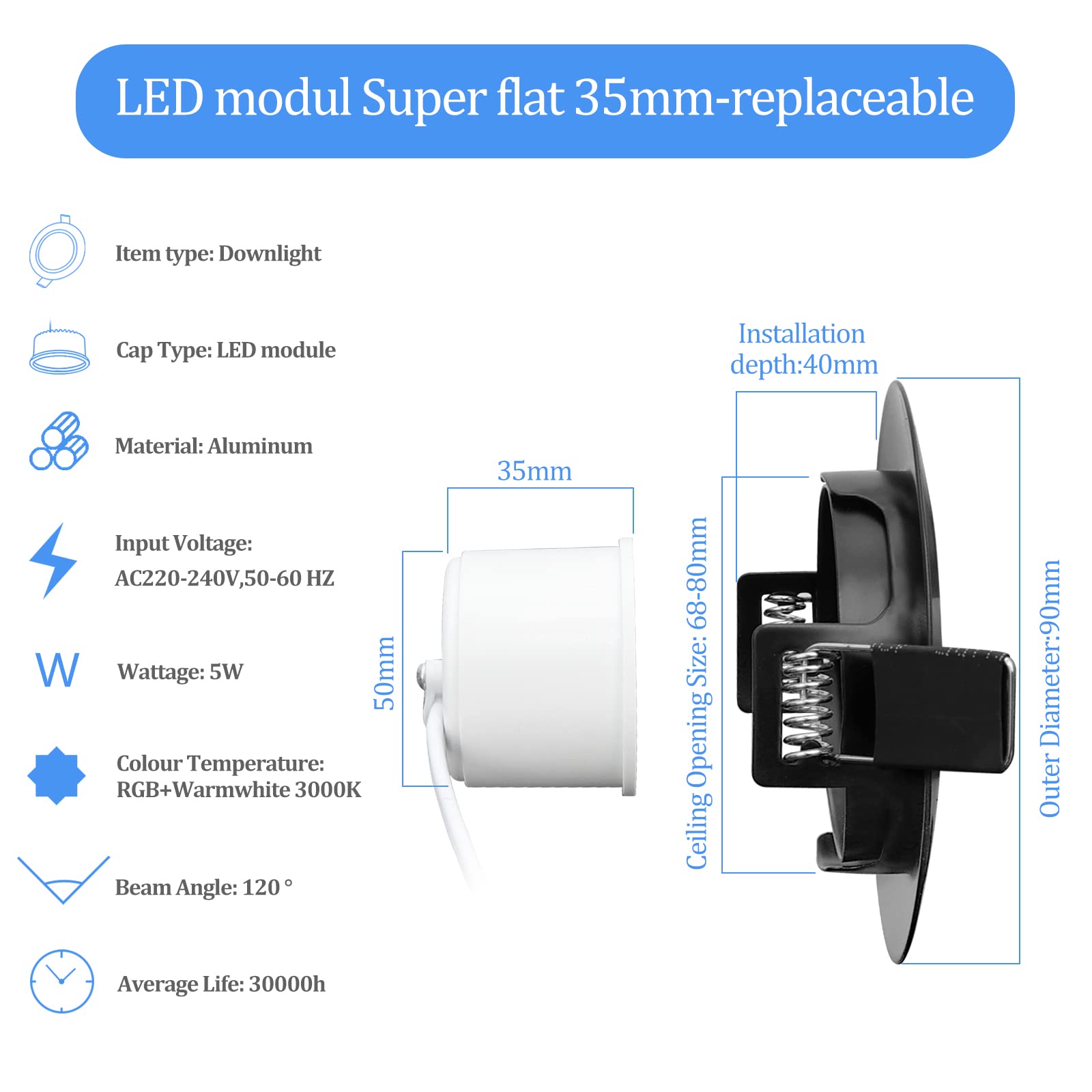 KYOTECH Faretti LED da Incasso per Cartongesso RGB Orientabile 5W Bianco Caldo 3000K 400LM Dimmerabile con Telecomando Plafoniere LED Soffitto Faretto Incasso Ultrasottili Nero Set da 6