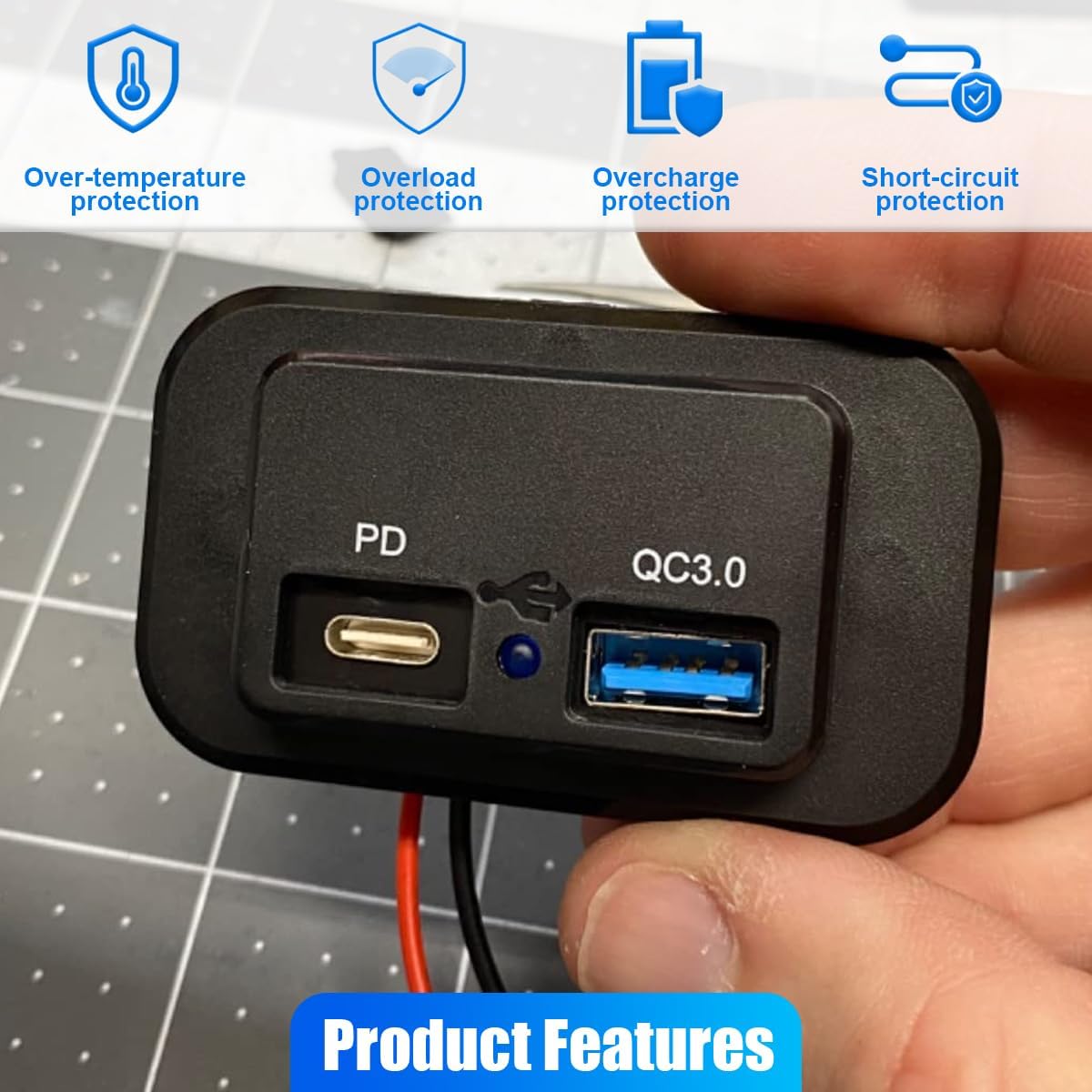 ZIMISI 12V 24V RV USB Outlet, QC3.0 USB A Port & PD Type-C Quick Charge Outlet, Dual Ports Socket Panel Wall Mount, Automotive Charger Power Adapter for Car RV Marine Boat Motorcycle Truck (2PCS) image 4