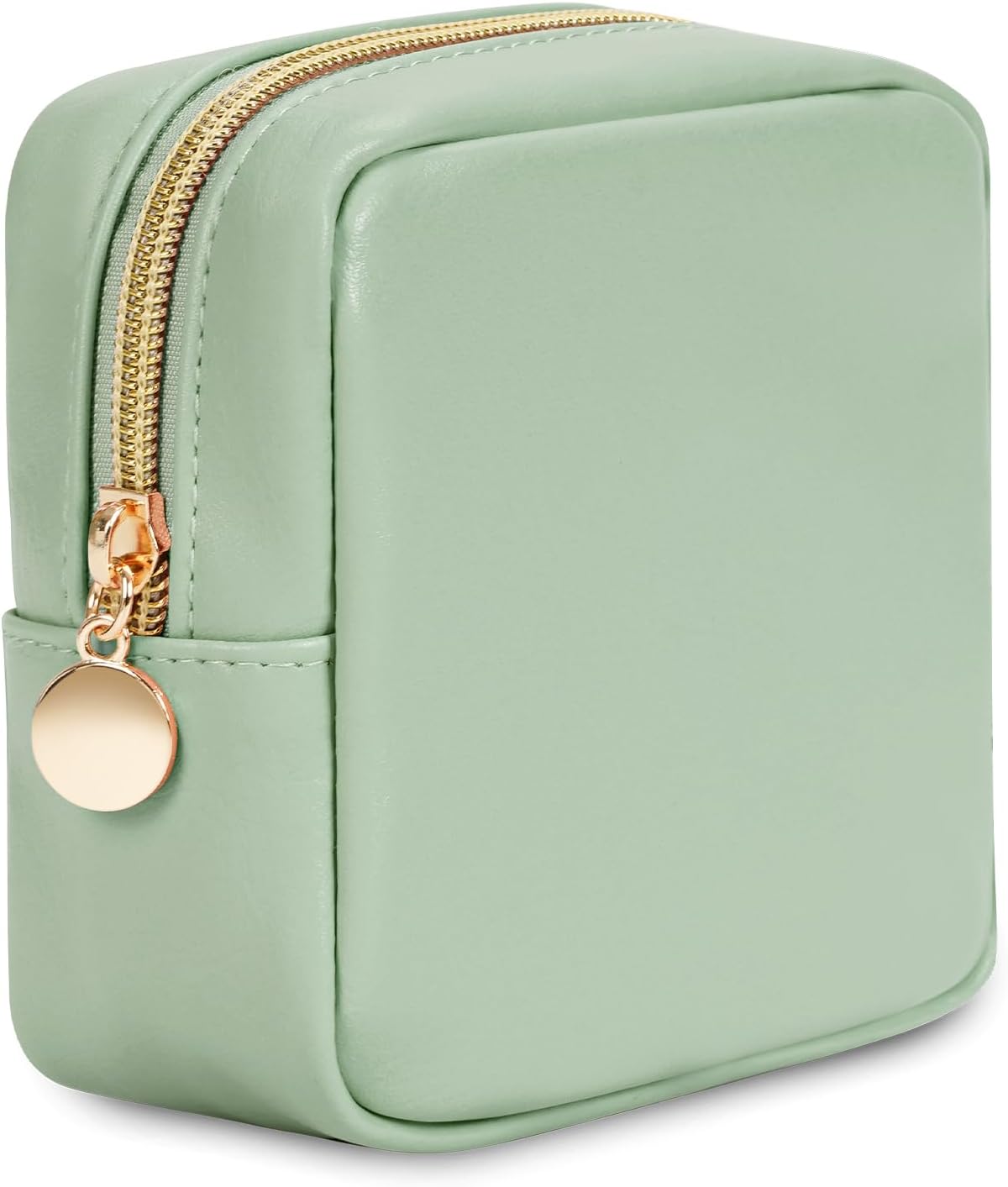 Wandering Nature Small Makeup Bag for Purse Mini Make up Pouch Cute Cosmetic Pouch for Women with Slip-in Pockets Eco Vegan Leather, Green