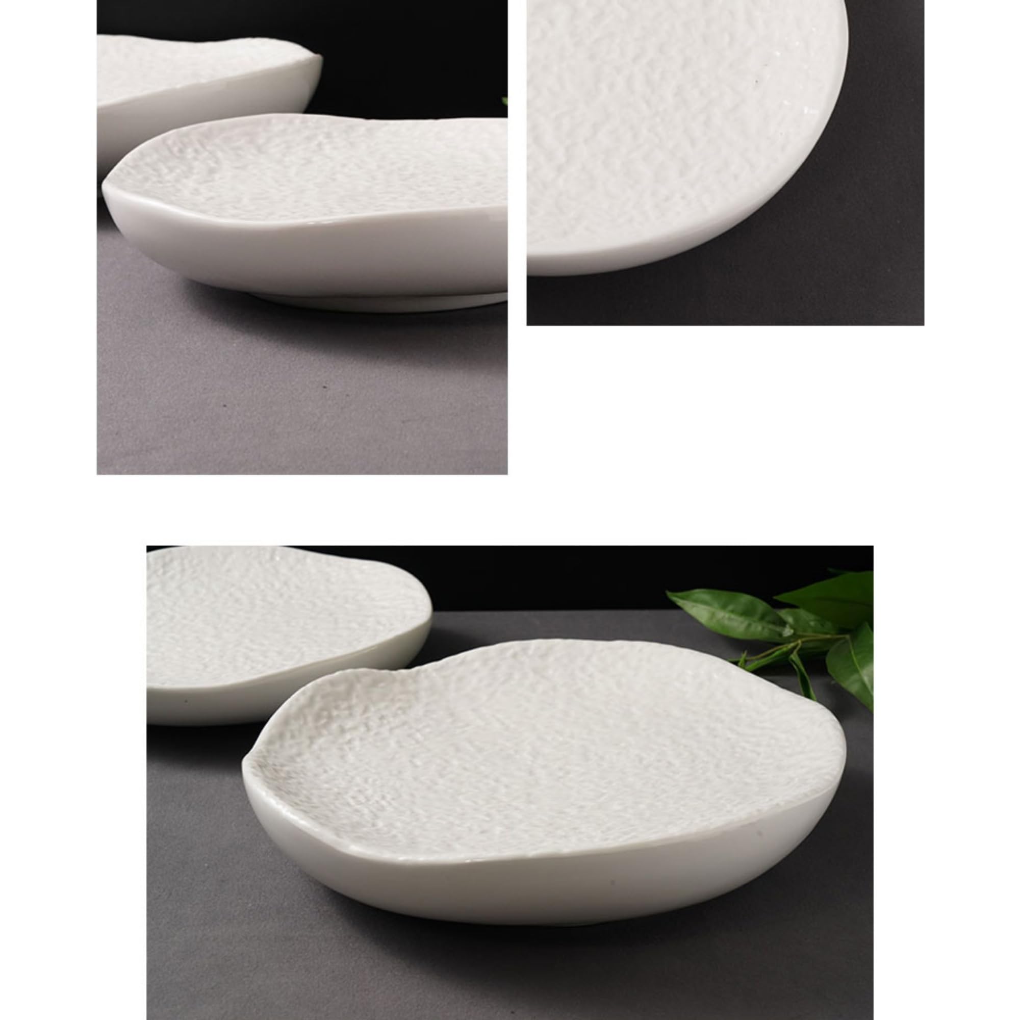 Piatti Da Dessert Stoviglie in ceramica creativa Modello in pietra bianca Piatto rotondo irregolare Ciotola Ristorante Piatto isolante a doppio strato Piatto freddo Stoviglie Per La Cena(30cm)