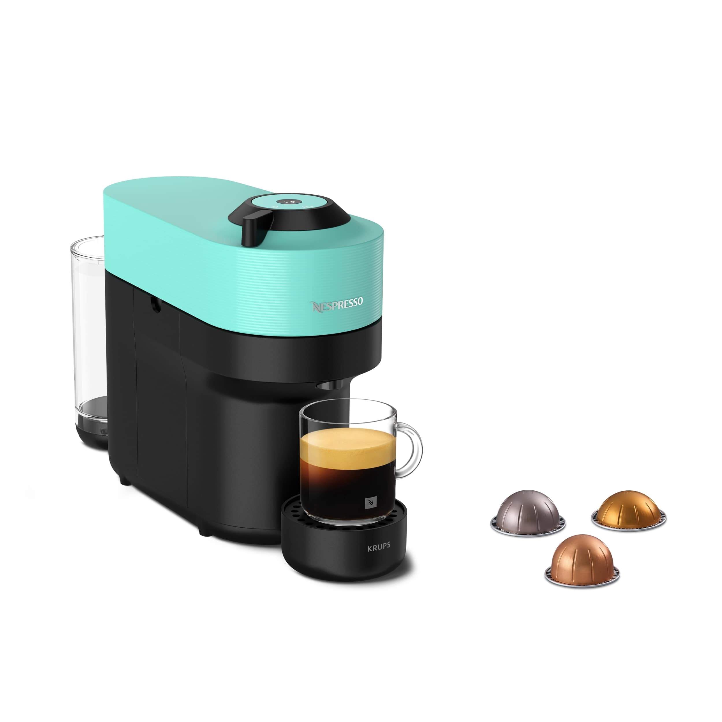 Nespresso Vertuo Pop Automatic Pod coffee machine for Americano, Decaf, Espresso by Krups in Aqua Mint