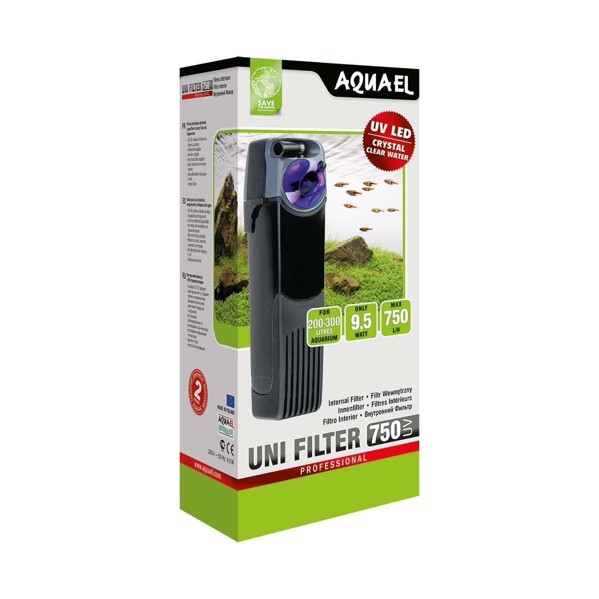 Aquael Unifilter Uv EL107403 - Filtro Interno Con Sterilizzatore Uv Led Per Acquari da 200/300 l, 9,5W, 750 L/h