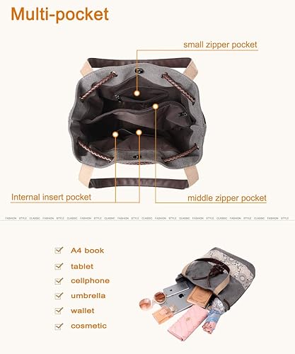 Miniatura 6 de Bolso de hombro de lona de impresión para mujer, bolsos de mano casuales, bolsos de mano retro