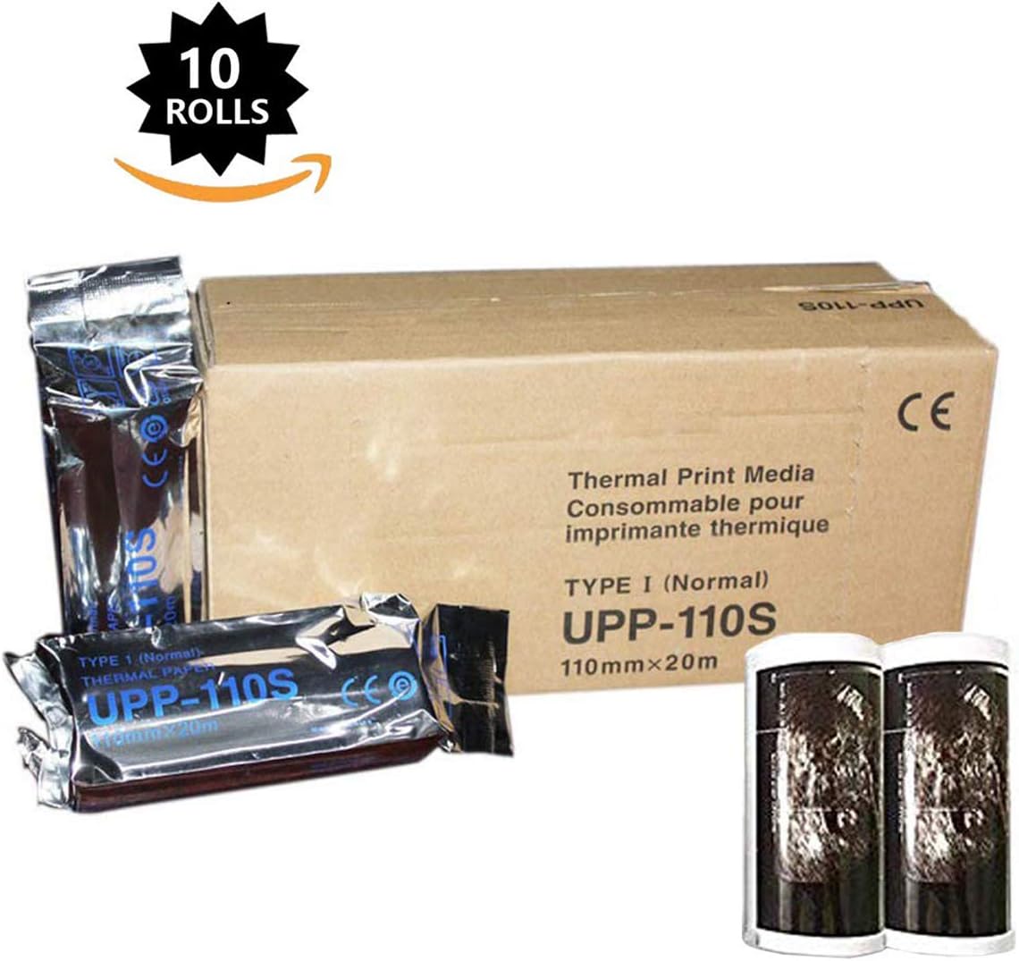 UPP-110S Compatible Ultrasound Printer Paper, Type I Black and White Video Thermal Printer Paper Bx/10 New 110mm x 20m (10 Rolls)