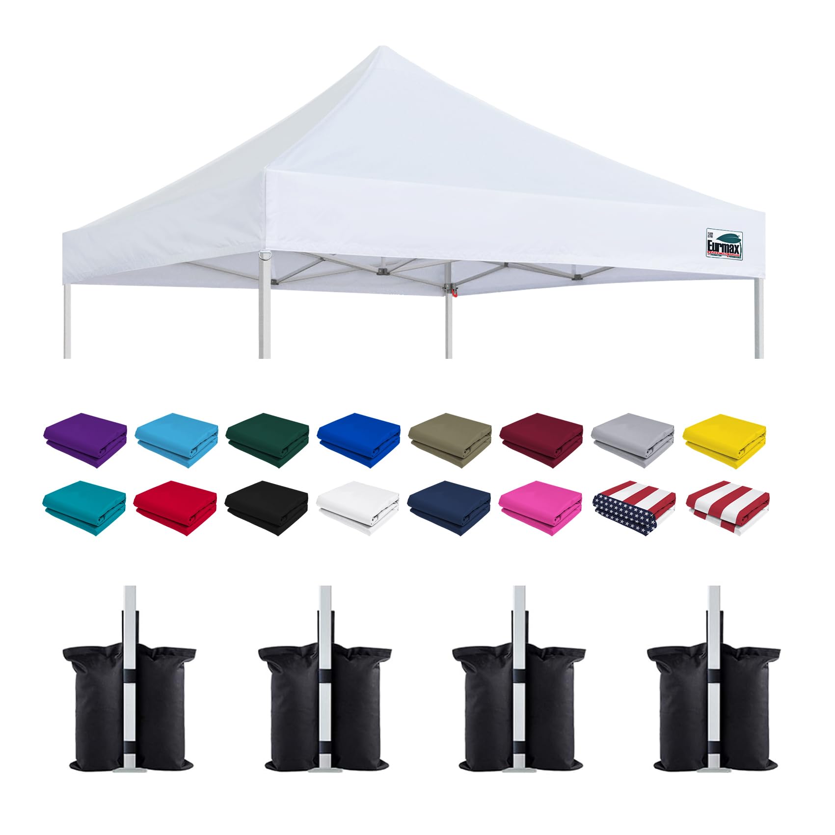 Eurmax USA 8x8 Pop Up Canopy Replacement Top,Universal Instant Canopy Cover ONLY,Heavy Duty UPF 50+ UV Protection,Water &amp; Wind Resistant Tarp,30+ Colors Available,Bonus 4 Sand Bags (White)