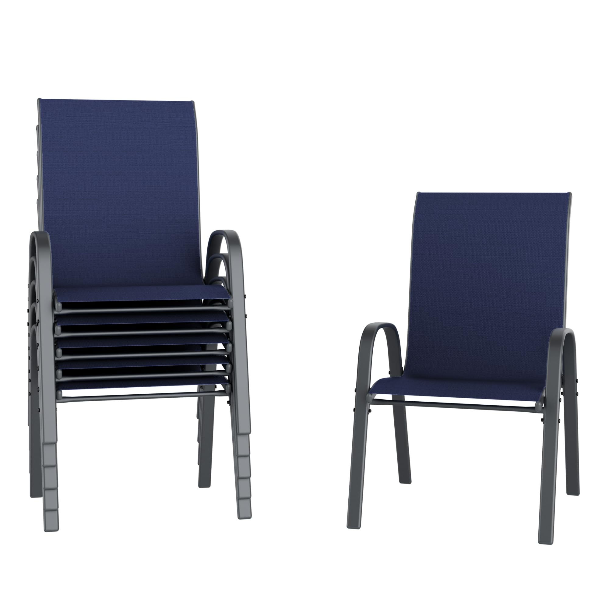 Amopatio Garden Chairs Set of 6, Stackable Dining Chairs Patio Chair for All Weather, Breathable Garden Outdoor Furniture for Backyard, Deck, Balcony, Blue
