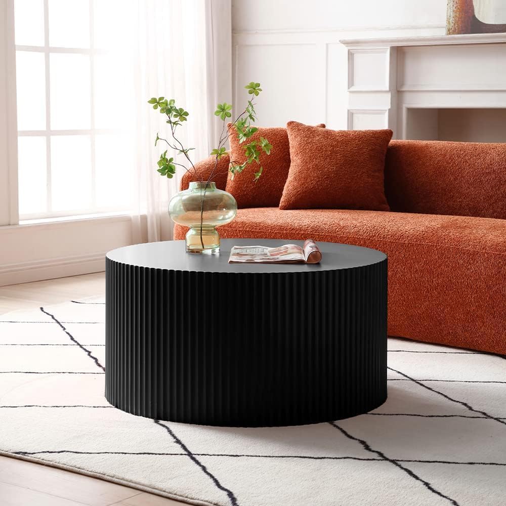 KEVINSPACE Round Coffee Table Set of 3, Modern Handcraft Nesting Table Wood Side Table Drum Accent End Table Circular Coffee Table Set for Living Room Bedroom Apartment Black Half-Moon 3 pics